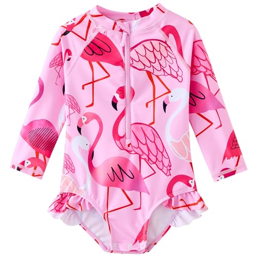 Image of UMELOK Baby Girls One Piece Swimsuit Infant Bathing Suit Long Sleeve Rash Guard Swimwear with UPF 50+ Sun Protection