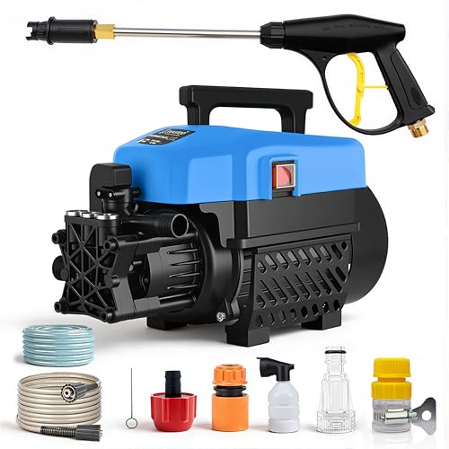 Image of Cockatoo RinseSmart18W High Pressure Washer, Corded Electric 1800W 2.5HP, 120 Bar, 5L /Min Flow, Aluminium Binding Induction Motor, 7m Hose, Foam Spray Gun - Car, Bike, Patio, Garden, Outdoor (Black)