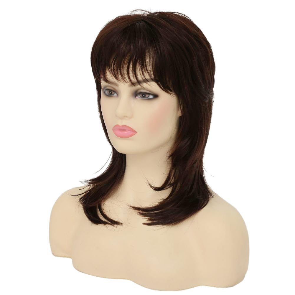 Siudus Brown Mullet Wigs for Women Shaggy Shoulder Length 70s 80s Wig Layered Natural Synthetic Fiber Hair Wig for Cosplay Disco Rocker Use - Image 3