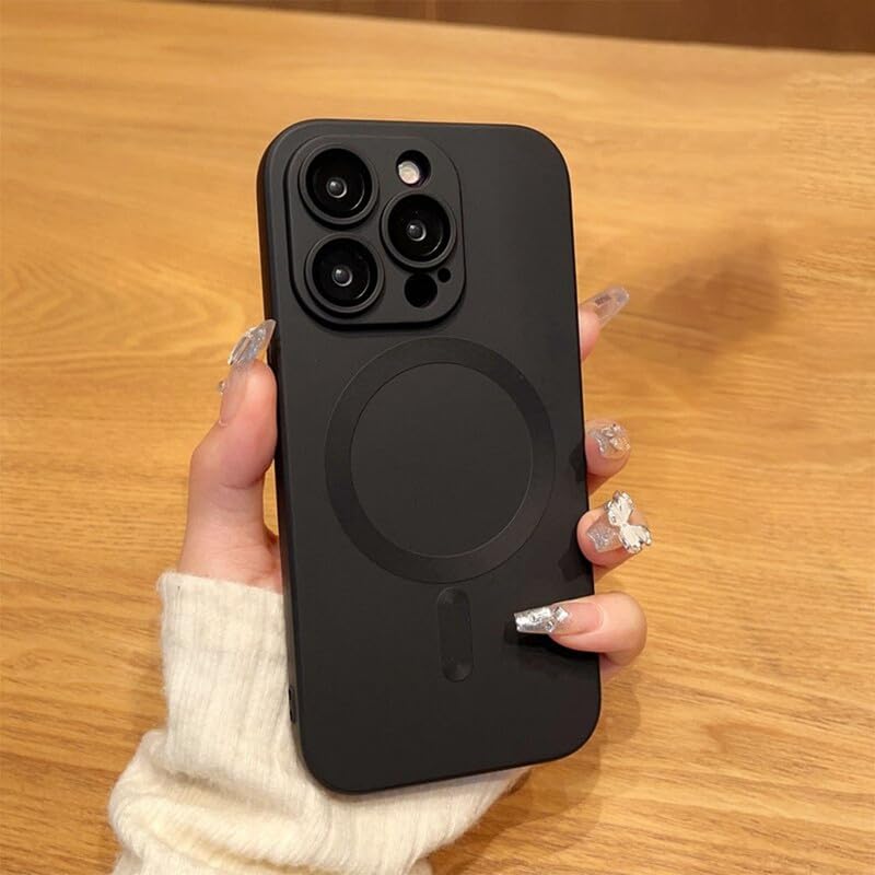 Image of LuxuryKase Premium MagSafe Case for iPhone 15 Pro | Shockproof & Anti-Scratch Cover | Soft Silicone with Wireless Charging | Camera Lens Guard - Black
