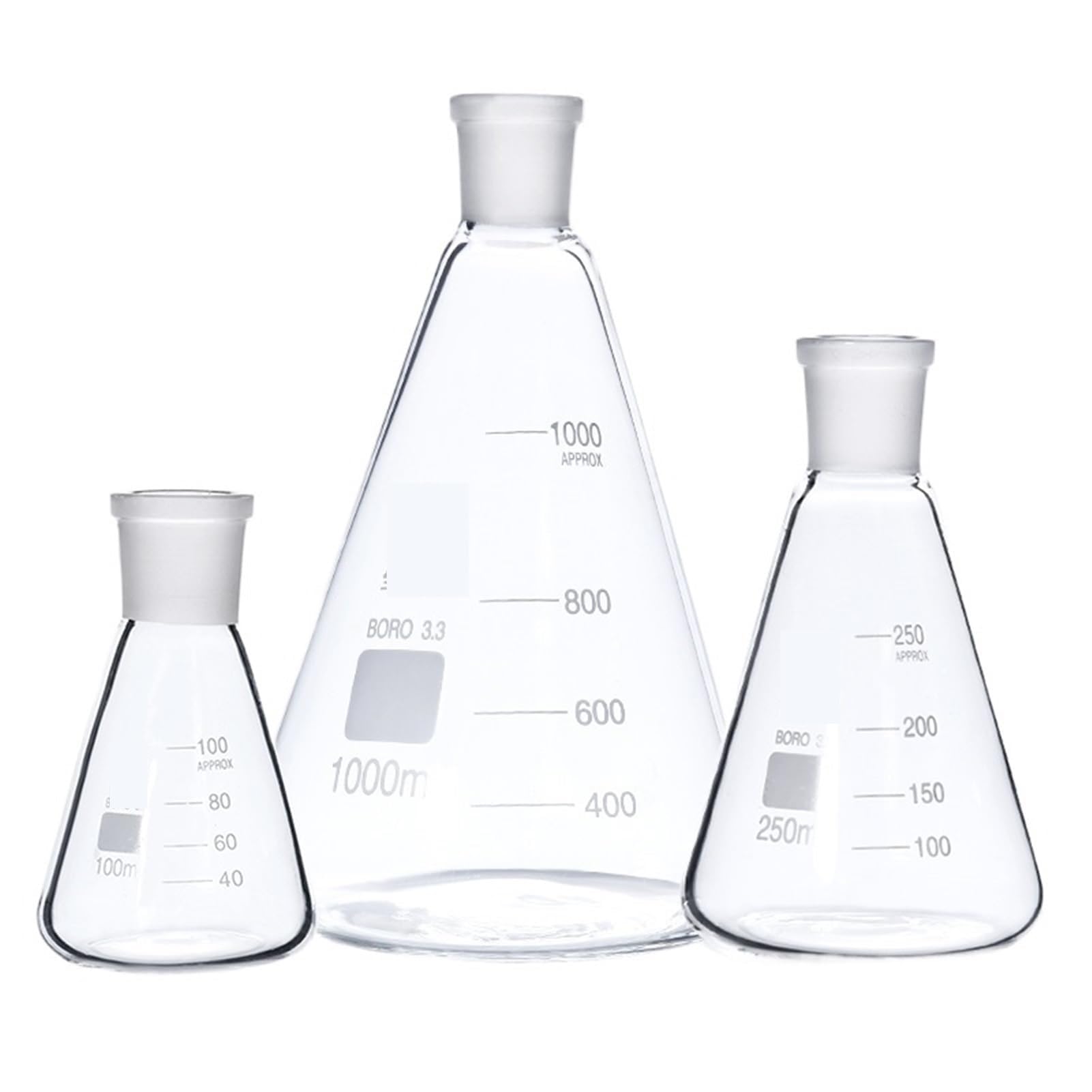 Matraz Erlenmeyer Graduado de Borosilicato, Matraz cónico de vidrio de calibre estándar Junta de vidrio esmerilado Laboratorio Frasco triangular Vaso medidor Equipo de laboratorio(2000ml Caliber 29mm)