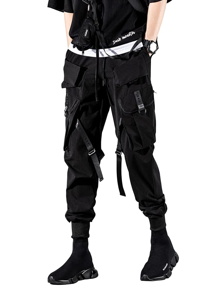 GOLYOY Cargohose Herren Sporthosen Mehrere Taschen Jogginghose Schwarz Techwear Hosen Hip Hop Streetwear Punk Hose