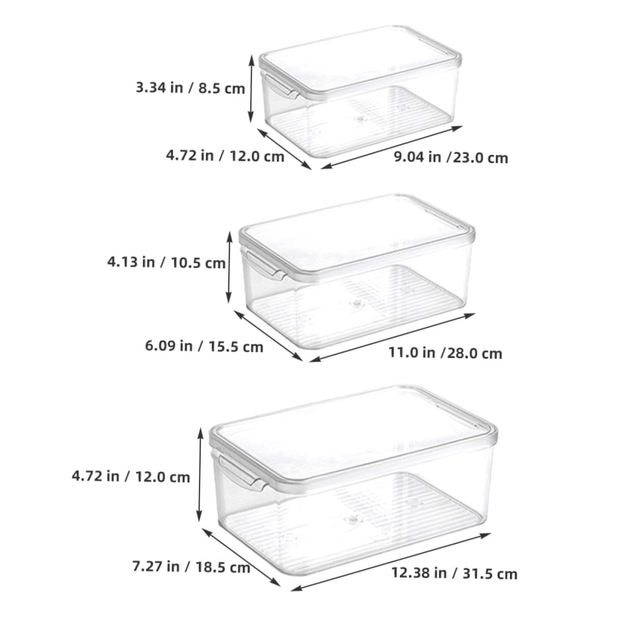 Homoyoyo Caja de Almacenamiento para Refrigerador Pet Transparente 3 Piezas | Apilable, Resistente al Desgaste, para Frutas y Alimentos, Uso en Cajón y Congelador