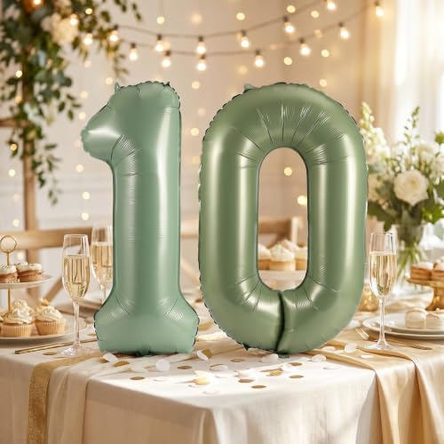 Image of YPSelected 32 Inch Large Foil Helium Number Balloon Birthday Wedding Party 0-9 (Olive Green, 0)