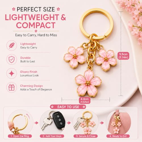 Image of JB'S LAND Floral Charm Keychain Vintage Flower Metal Key Ring for Women | Bag Charm Pendant, Backpack & Car Key Holder, Aesthetic Design, Friendship Gift, For Women & Girls