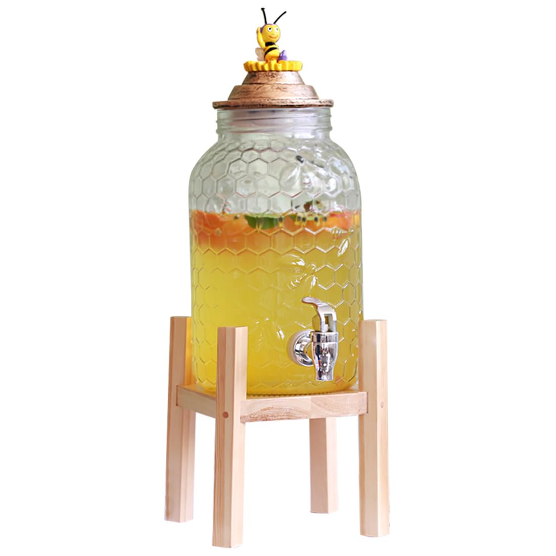 AYCDL Glass Mason Jar Drink Dispenser with Leak Free Spigot 5L Capacity, for Parties, Weddings, Catering Events Butterfly Design, Ideal for Cold Beverages,Bee-4L