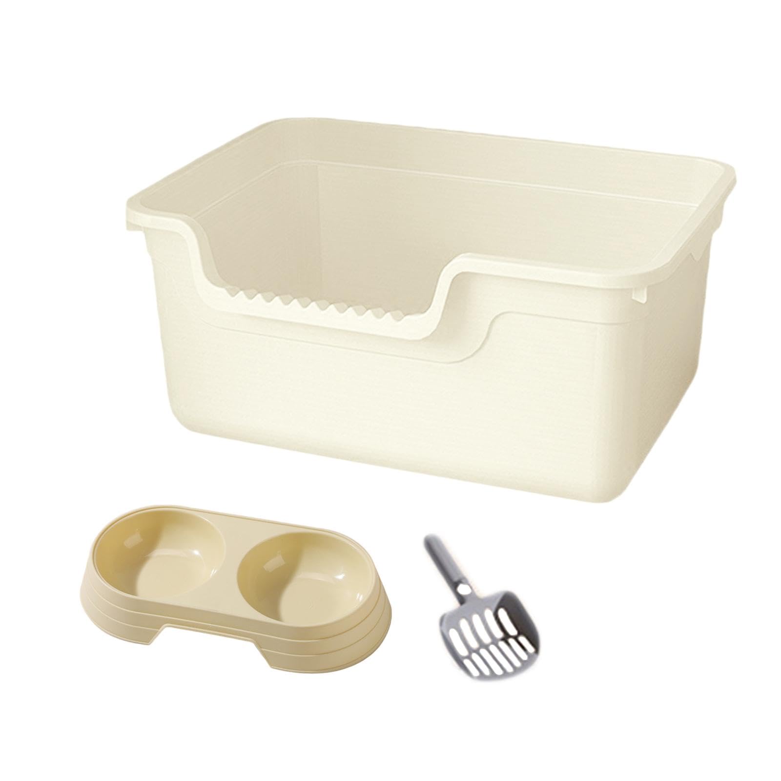Juego de Arenero para Gatos de 3 Piezas, Bandeja Abierta con Bandeja de Arena Tamizada Y Recipiente para Arena con Cuchara, Fabricado en Material PP,