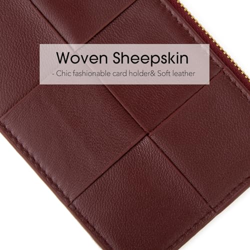 Woven Sheepskin leather Multi-Card Coin Purse, Chic Fashionable Card Holder and Small Card Wallet Woman (Bordeaux)3