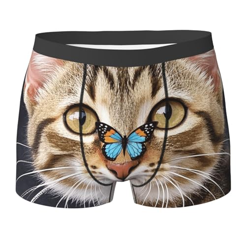 Cute Kitten Butterfly Mens Underwear Boxer Briefs With Contour Pouch Soft Stretch Boxer Briefs Breathable Boxers