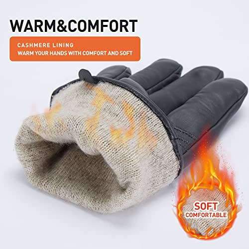 BISON DENIM Winter Genuine Sheepskin Leather Gloves for Men, Touchscreen Texting Warm Cashmere Lined Gloves for Driving - Image 3