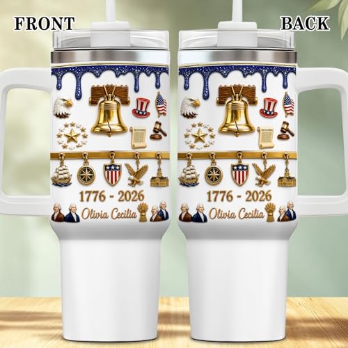 Image of Personalized 250th Anniversary Of America Tumbler - Custom Patriotic USA Flag 1776-2026 Gifts - US Eagle Freedom Cup 40oz A10 - American Independence Celebration Gifts For Men Women