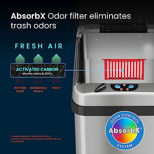 Image of iTouchless 13 Gallon Sensor Kitchen Trash Can with Lid and AC Adapter, Odor Filter, Platinum Limited Edition Garbage Bin Trashcan for Home Office Office Bedroom Living Room Garage Slim Waste Basket
