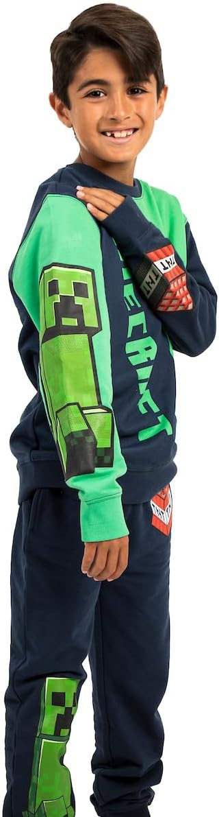 Minecraft Block Character and Title Logo Oversized Graphic Youth Sweatshirt and Joggers 2-Piece Set