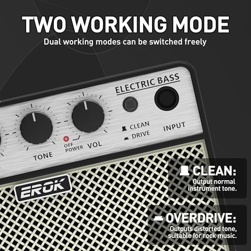 Image of EROK Mini Electric Guitar Amp, Portable Amplifier with 3.5mm Headphone /AUX Input, Compact Design for Practice & Small Gigs (Electric Bass)
