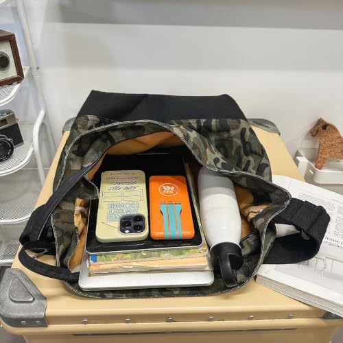Image of Cotton Tote Handbag Women Canvas Crossbody Beach Bag Hobo Shoulder Tote Bag with 3 External Pocket,Zipper Closure