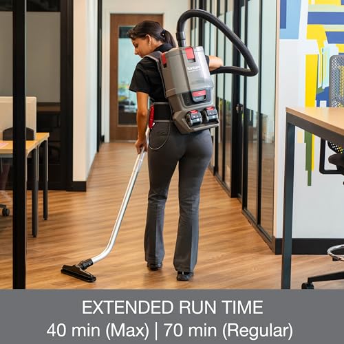 Sanitaire Transport Commercial Cordless Backpack Vacuum with Adjustable Wand, Dual 24V Batteries, Handheld Controls, SC580A. Gray