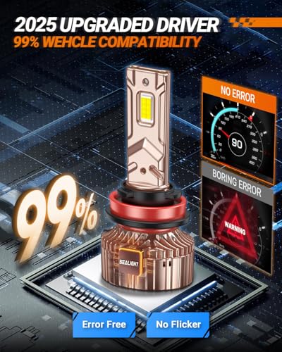 Image of SEALIGHT H11 Led Bulbs, 900% Brightness H11 /H8 /H9 Light Bulbs, 6000K Cool White with Cool Fan, 5Mins Plug-N-Play, 10-Year Extended Lifespan IP68 Waterproof, Pack of 2