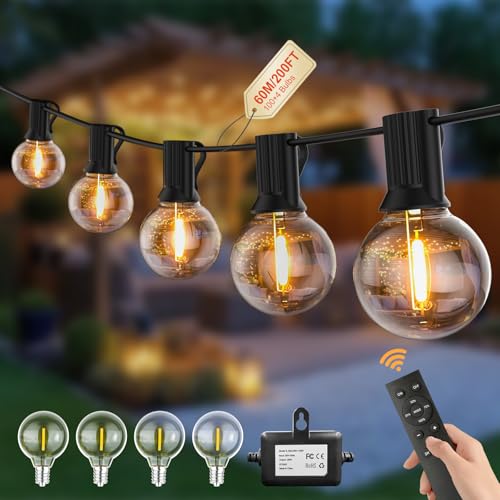 Pogestrand Ghirlanda di Luci per Esterni a Alimentazione Elettrica, G40 60M, Ghirlanda di Luci LED per Esterni, Lampadine per Esterni e Interni, con Alimentazione Elettrica e Spina, 100 Lampadine