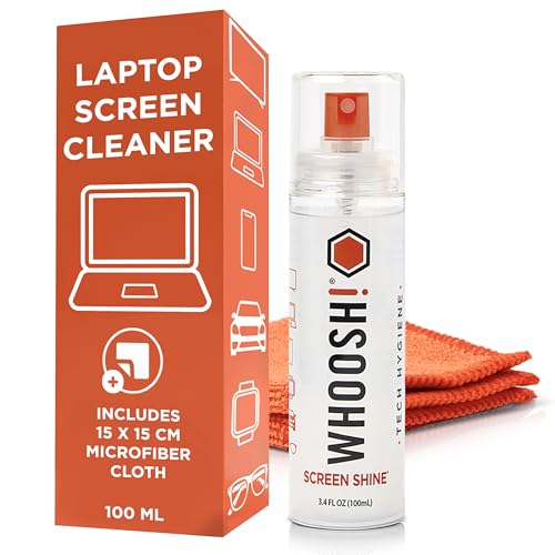 WHOOSH! Screen Shine Go XL - 100 ml with Microfiber Cloth - Powerful Streak-Free Screen Cleaner Spray and Wipe for MacBook Laptop Car Eyeglasses & Phone - Sleek Bottle for Home Work or Travel