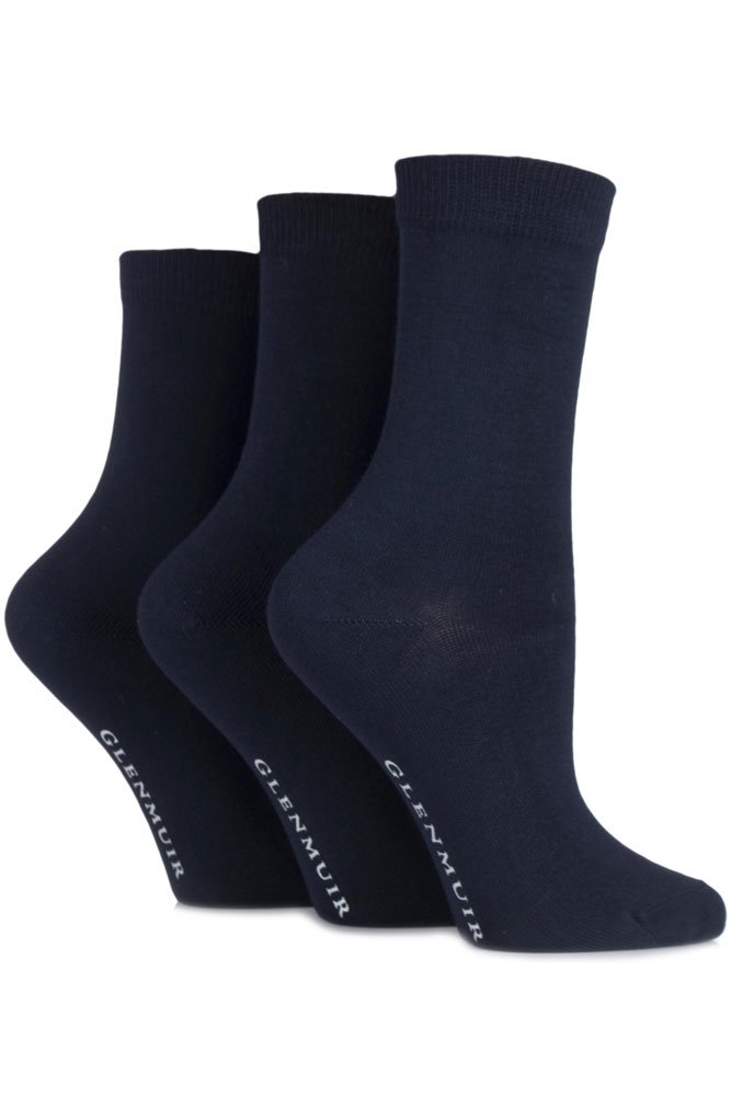 Glenmuir Womens Bamboo Socks Classic Plain Colours, Everyday Comfort, Soft and Breathable 3 Pairs - Navy 4-8