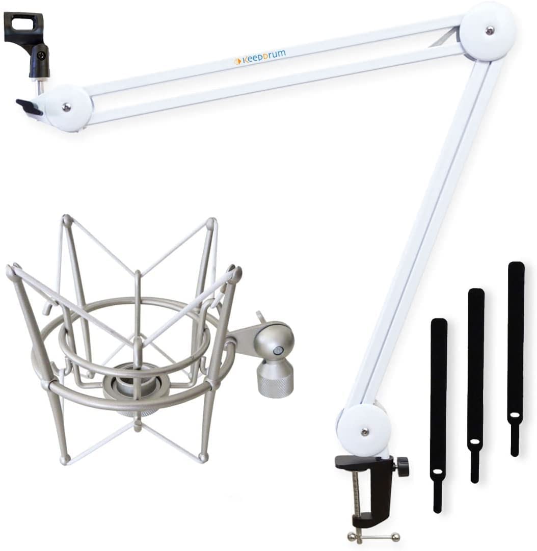 keepdrum MS138 Gelenkarm-Tischstativ Weiss + MS089 Mikrofon-Spinne für G-Track AT-2020/USB+