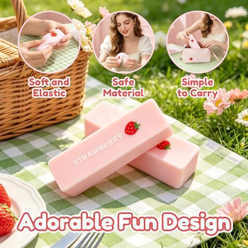 Image of Butter Squishy,Strawberry Slow Rebound Squeeze Toy, Sensory Stress-Relief fingertip Toy for Anxiety, Strawberry Stick Squeeze Toy, Soft Pink Squeeze Clay, Suitable as a Classroom Reward Toy