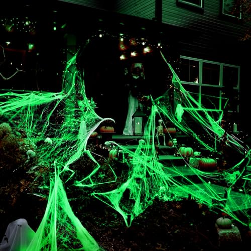 CCINEE Spider Webs Halloween Decorations 200 sqft Glow in The Dark Super Stretch Cobwebs Decoration with 30 Small Glow Fake Spiders for Home Office Haunted House Halloween Indoor and Outdoor Decor