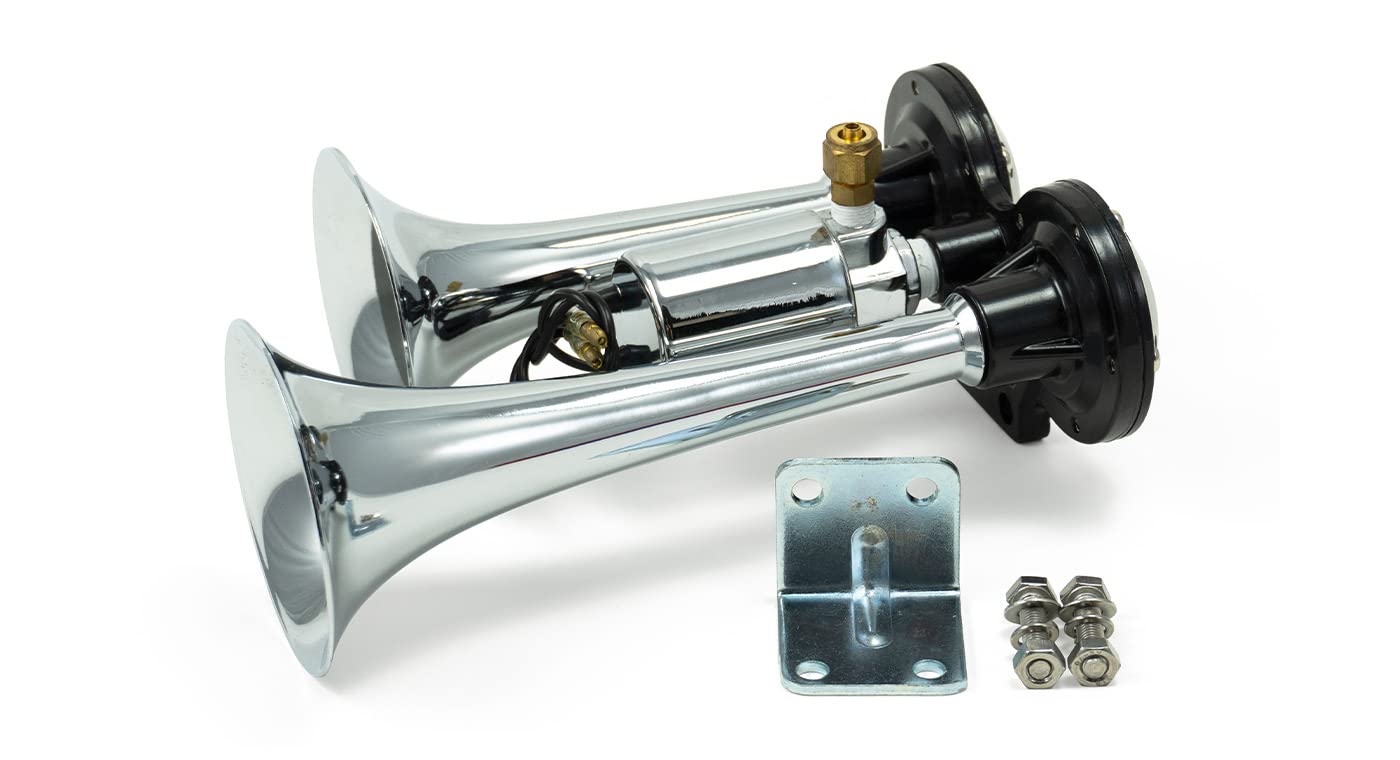 Hornblasters Spocker 12/24 Volt Air Horn Only - 2 Compact Trumpets - Stunning Chrome Finish
