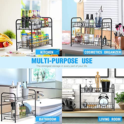 Image of Spice Rack Organizer for Kitchen Countertop, Metal Kitchen Storage Shelf with Wooden Shelves, Pantry Cabinet Organizer for Spice Jars, Oil Bottles, Seasonings, Condiments