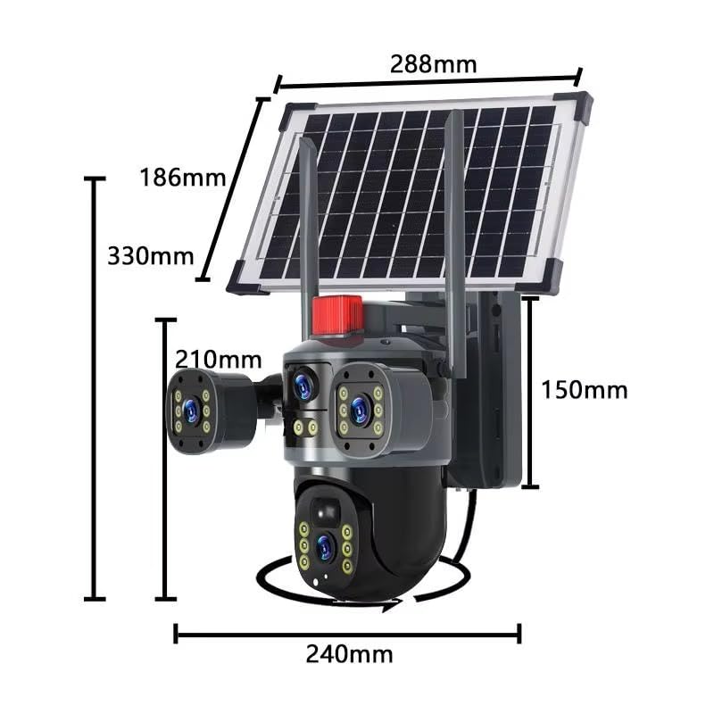 Image of kh Ai Solar 5MP 4K CCTV Security Camera 3-in-1 Triple Lens, 360 Rotation, 4G Enabled, Night Vision, 22000mAh Battery, Outdoor Wireless Solar Camera with Motion Detection Black