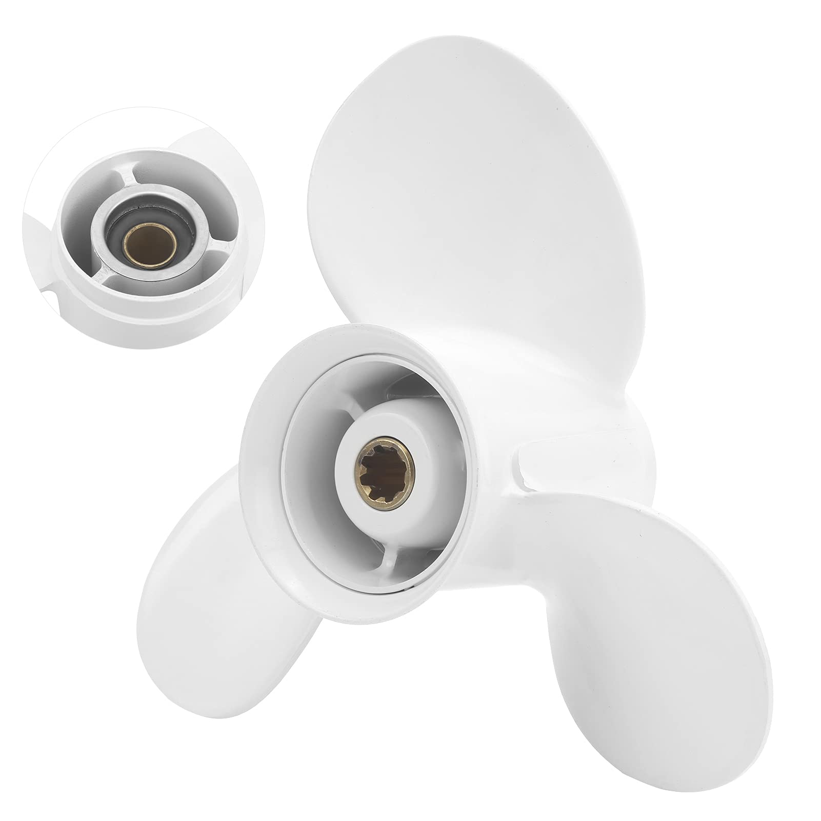Hélice Fuera de Borda Qiilu Hélice Fueraborda 9‑1/4x10in 3 Palas 8 Dientes 63V‑45952‑00 Compatible con Fueraborda Yamaha 9,9/15 Hp