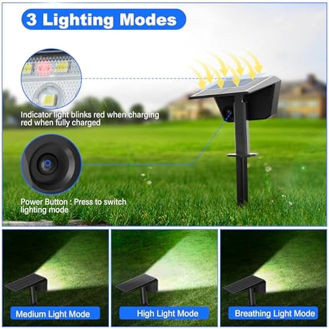 Solar Spot Lights Outdoor, IP65 Waterproof 44 LED Landscape Spotlights, Solar Powered Spotlight with Auto On/Off and 3 Lighting Modes for Outside Garden Decor, 4 Pack (Cool White)