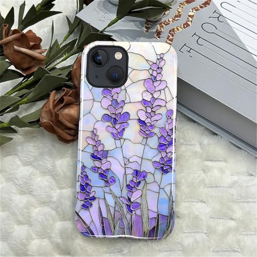 Coque iPhone 15 mosaïque florale lavande art vitrail unique DAIZAG