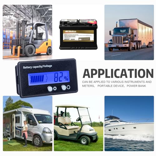 Image of 48V Battery Meter - 10-100V Golf Cart Battery Gauge, DC 12V-84V Voltage Indicator for Acid & Lithium Ion Batteries
