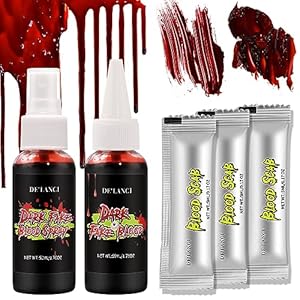 Halloween Fake Blood Makeup kit, Fake Blood Spray 1.76oz, Dripping Blood 1.76oz, 3 Fake Coagulated Blood 0.17oz, Realistic Washable Special Effects SFX Makeup Set for Clothes,Face Body,Vampire,Zombie