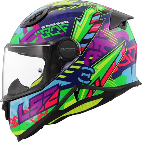 Casque intégral moto enfant LS2 bleu vert brillant pour la sécurité