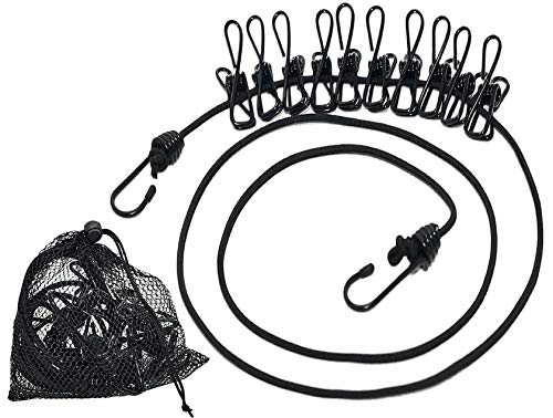 Home-X Portable Travel Bungee Clothesline 10pcs Clothespin, Travel Elastic Clothesline Camping Clothes Lines Adjustable Clothes Rope Portable Clothesline with Clips for Outdoor Wind-Proof Clothesline