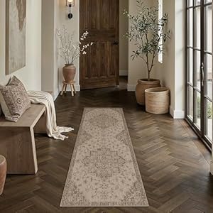 2x6 Easy Jute Runner Rug Washable Brown Checkered Hallway Outdoor Rug for Patio Lightweight Non Slip No Sheding Carpet Entryway Bathroom Backyard Porch Kitchen