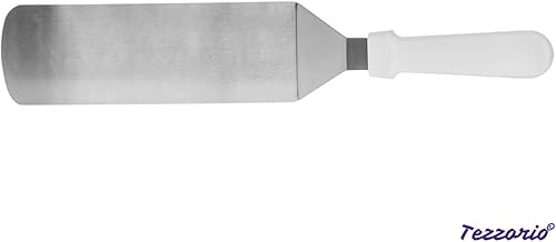 Miniatura 5 de Tezzorio - Juego de 3 espátulas giratorias con mango blanco para parrilla de plancha, 8 x 3 pulgadas de acero inoxidable sólido flexible con mango