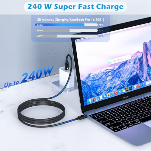 Image of 240W Thunderbolt 5 Cable Fast Charging, 6.6FT USB5 C to C Thunderbolt 5 Cable 80Gbps Data Transfer up to 120Gbps,Supports 8K /4K Displays Braided USB C Fast Charging Cable for iPhone 17 /16 /15,Mac Book
