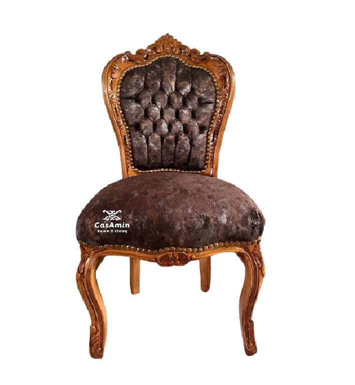 CasAmin Home & Living Akzentstuhl im französischen Louis-XV-Stil in nebliger brauner Farbe, Samt, Retro-Barock-Rokoko-Stil, handgefertigter Esszimmerstuhl in Samtbraun für die Inneneinrichtung