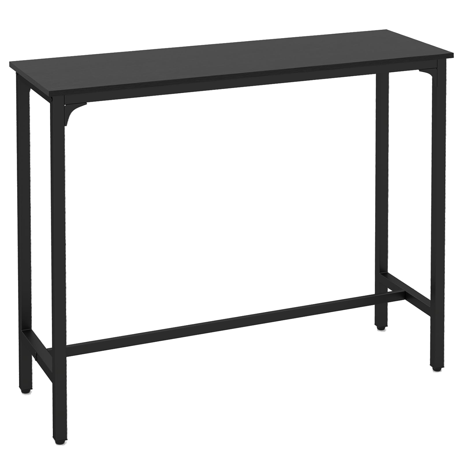 COSTWAY Rectangular Bar Table, 120cm Counter Breakfast Dining High Tables with Footrest and Adjustable Footpads, Metal Frame Pub Coffee Desk for Small Space Kitchen Living Room (Black)