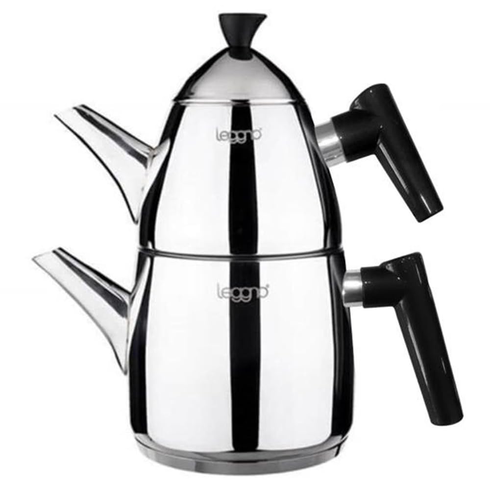 Turkish Teapot Set, Samovar set, integrated self-filtering filter, Ergonomic Design, Easy to Use on Indiction and all Stoves Types, Water Kettle, Black Handles - Tp (25.36 oz) K(50.72 oz)