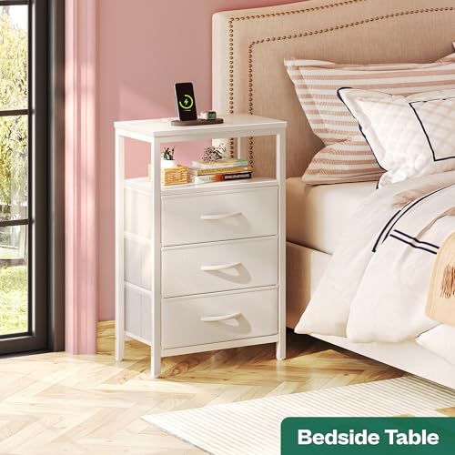 image for Huuger Nightstand with Charging Station, 27.6 Inch Side Table with Dra