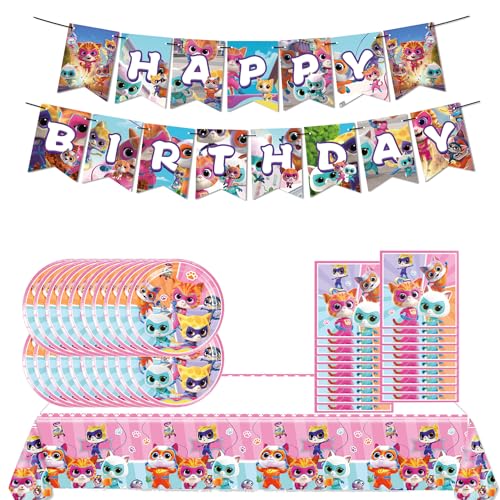 Super Cat Birthday Supplies-41pcs Cartoon Movie Party Tableware Include Banner Plates Napkins Tablecloth for Boys/Girls Fans Birthday Party Decorations