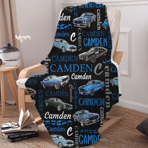 Muscle Car Custom Name Blanket-Personalized Baby Blanket for Girls Boys Car Gift for Infant Newborn Kid Soft Flannel Blanket 60"x80"4