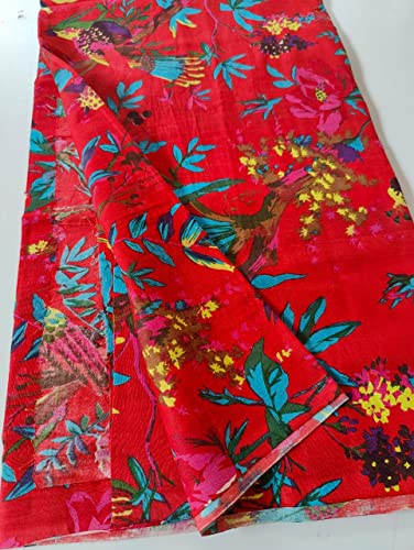Image of Floral Printed Cotton Fabric Cloth Hand Block Print Fabric Women Material Running Jaipuri Hand Block Printed Women Dress Material Kurtis Natural 44 inch Inches Width 2.5 Meter (Pattern 32)