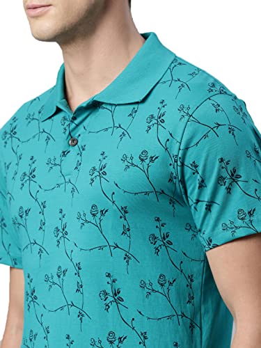 Image of KRYPTIC Men's 100% Cotton Flower Printed Polo T-shirt