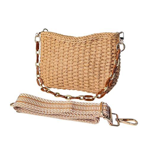 Image of Eiyye Hobo Bag Women's Straw Crossbody Bag Handmade Small Woven Summer Beach Handbag with Chain for Travel, Shopping, Camping, Beach Vacations