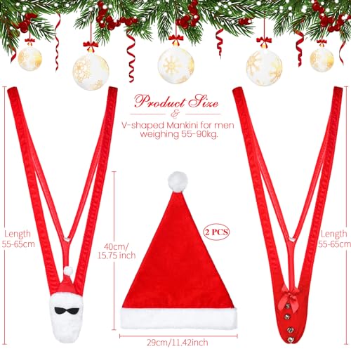 Hestya 4 Stück Weihnachten Mankini Weihnachtsmützen Set Lustiges Weihnachtskostüm für Erwachsene Männer Nikolausmützen für Herren Weihnachtsmann Party Cosplay